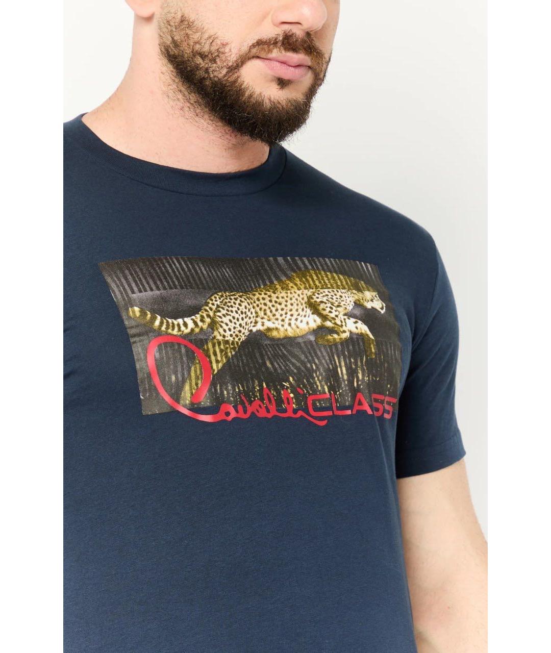 CAVALLI CLASS Темно-синяя хлопковая футболка, фото 7