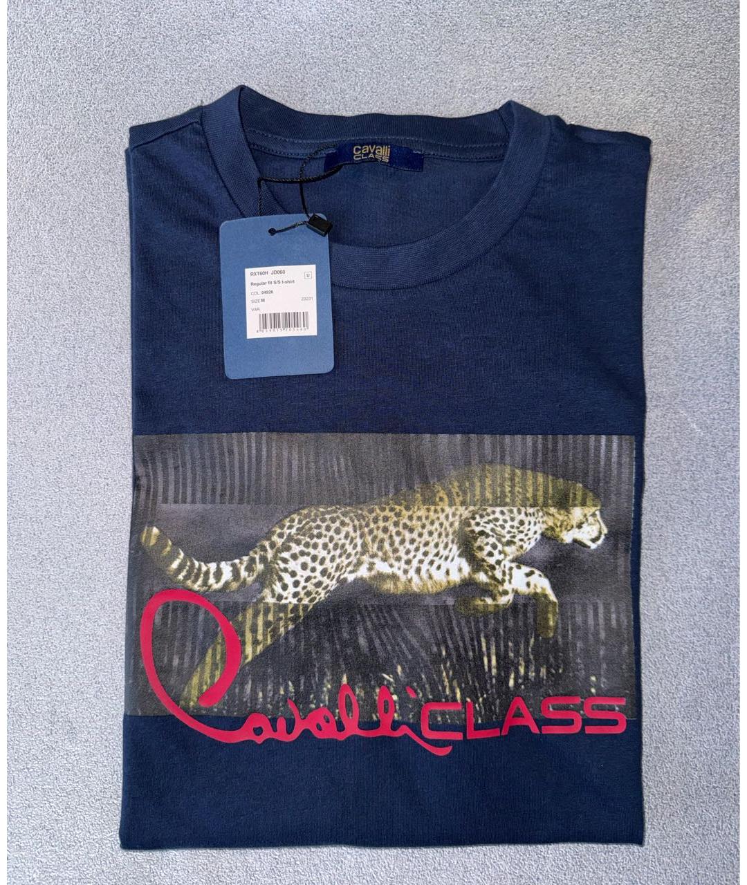 CAVALLI CLASS Темно-синяя хлопковая футболка, фото 3