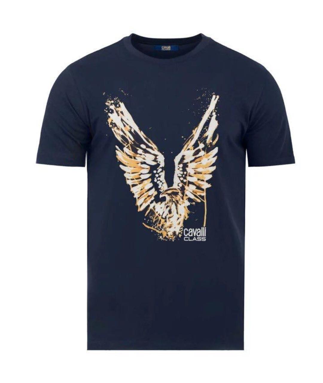 ROBERTO CAVALLI Темно-синяя хлопковая футболка, фото 1