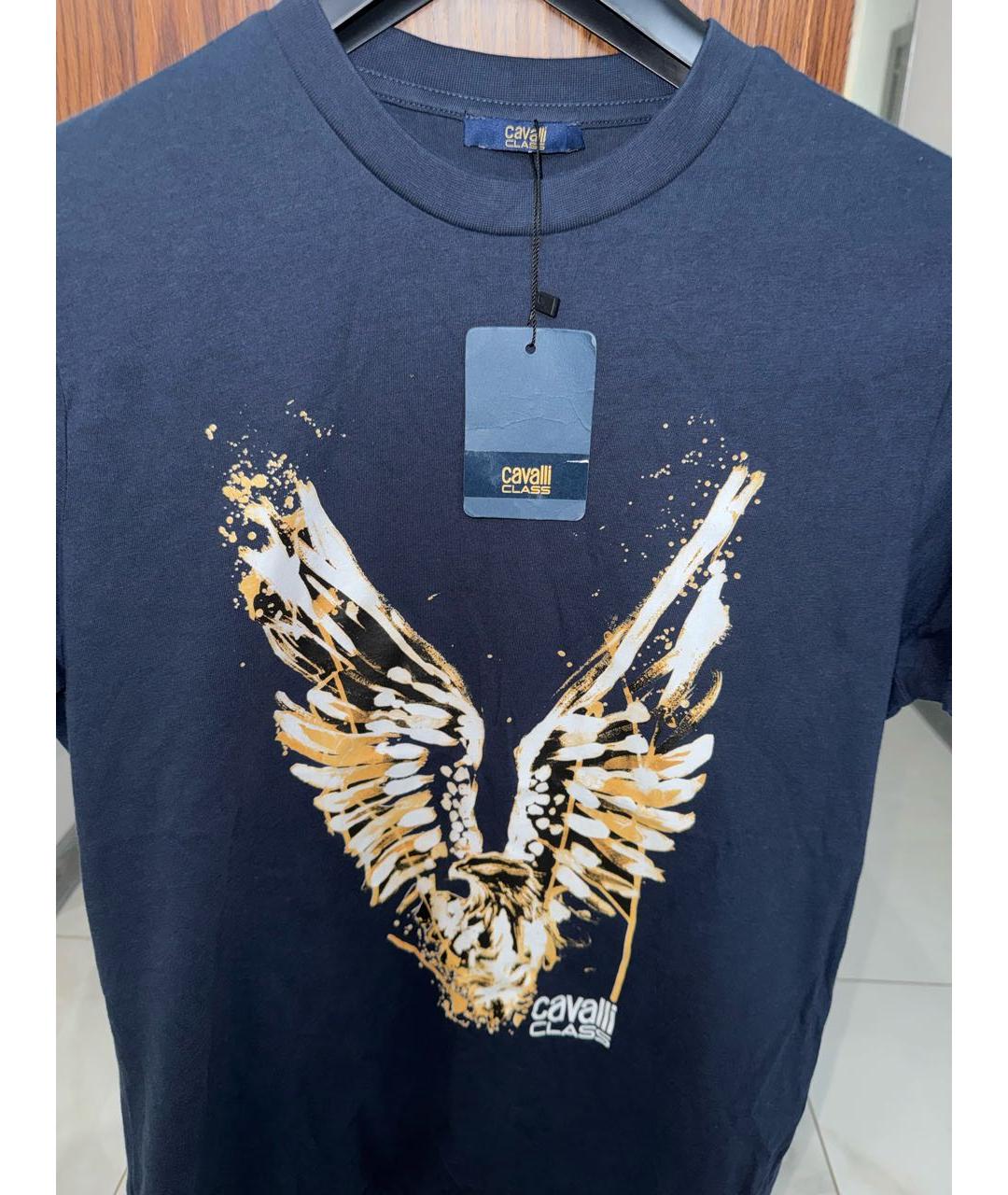 ROBERTO CAVALLI Темно-синяя хлопковая футболка, фото 2