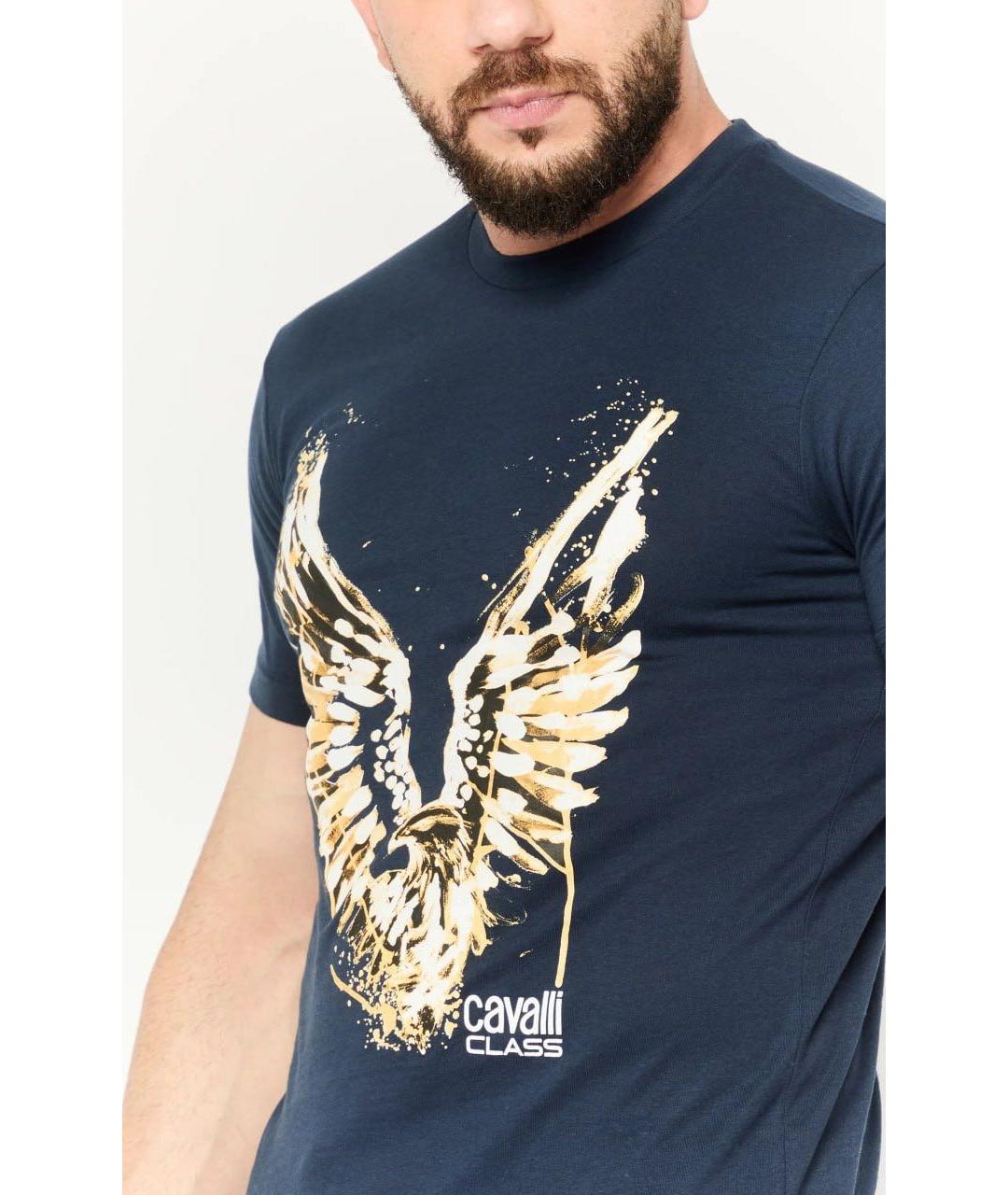 ROBERTO CAVALLI Темно-синяя хлопковая футболка, фото 5