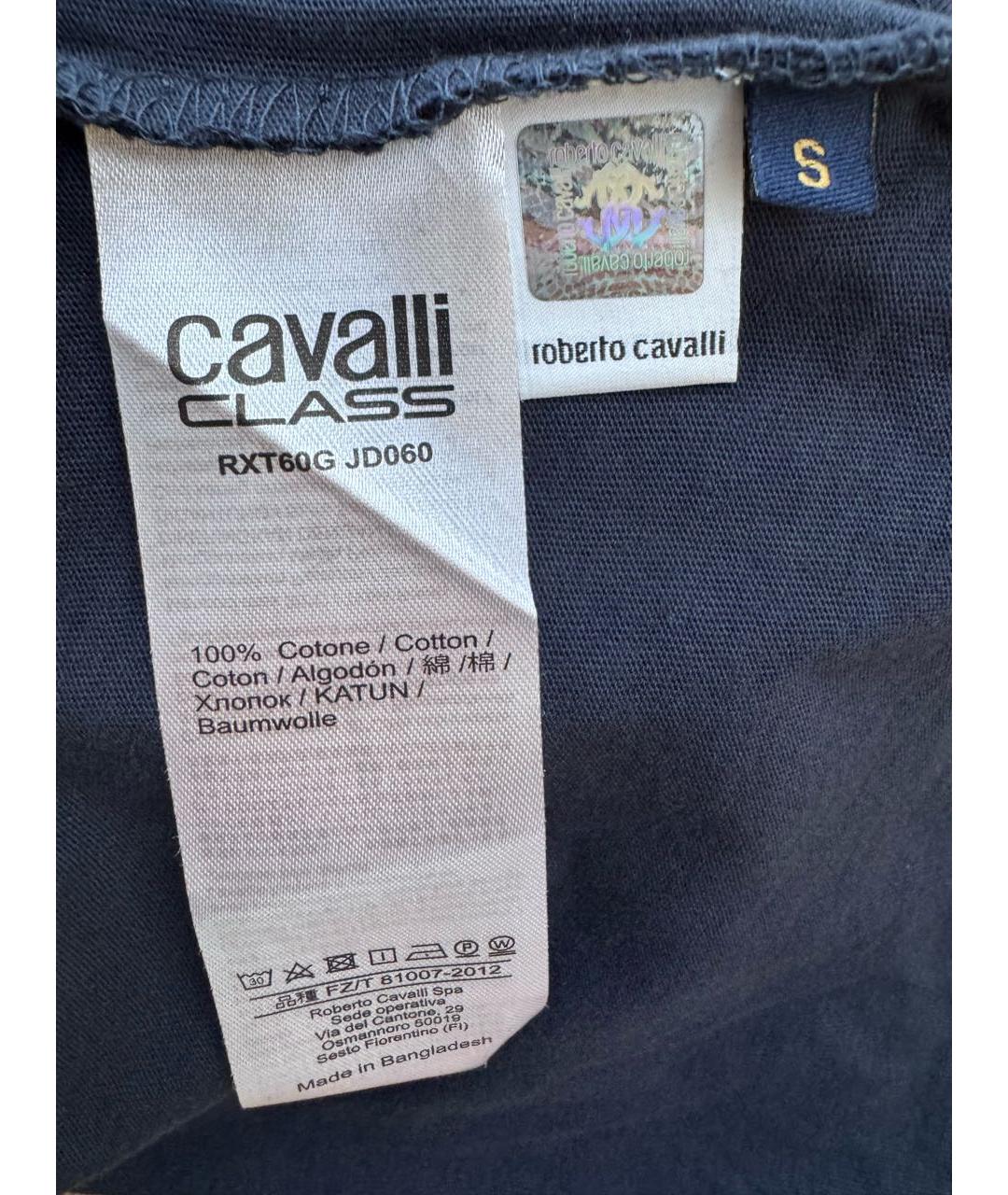 ROBERTO CAVALLI Темно-синяя хлопковая футболка, фото 3