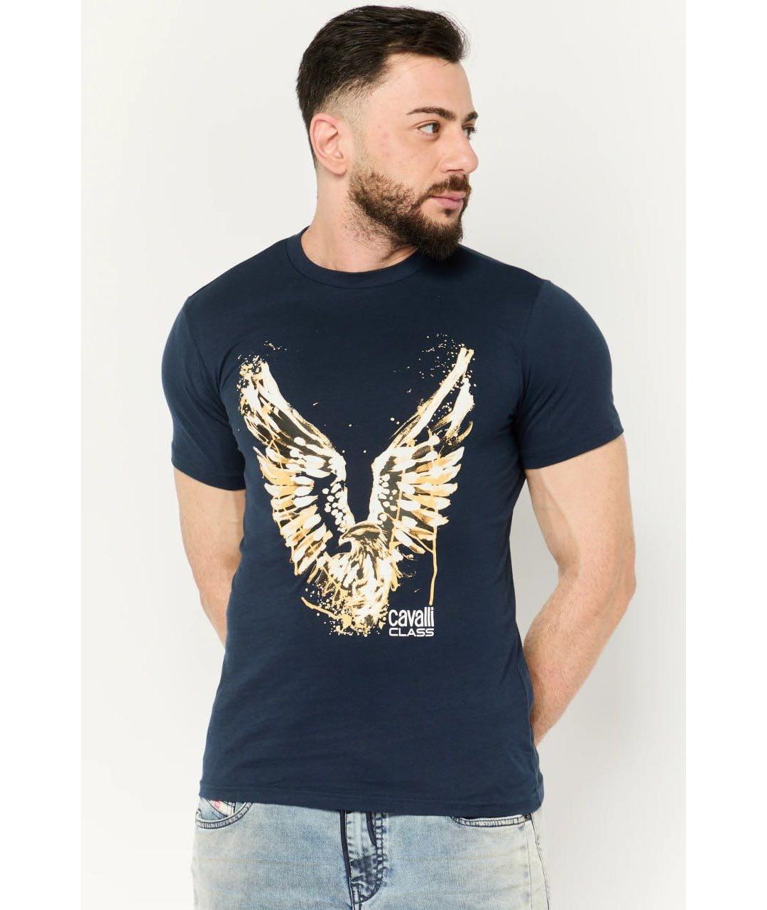 ROBERTO CAVALLI Темно-синяя хлопковая футболка, фото 6
