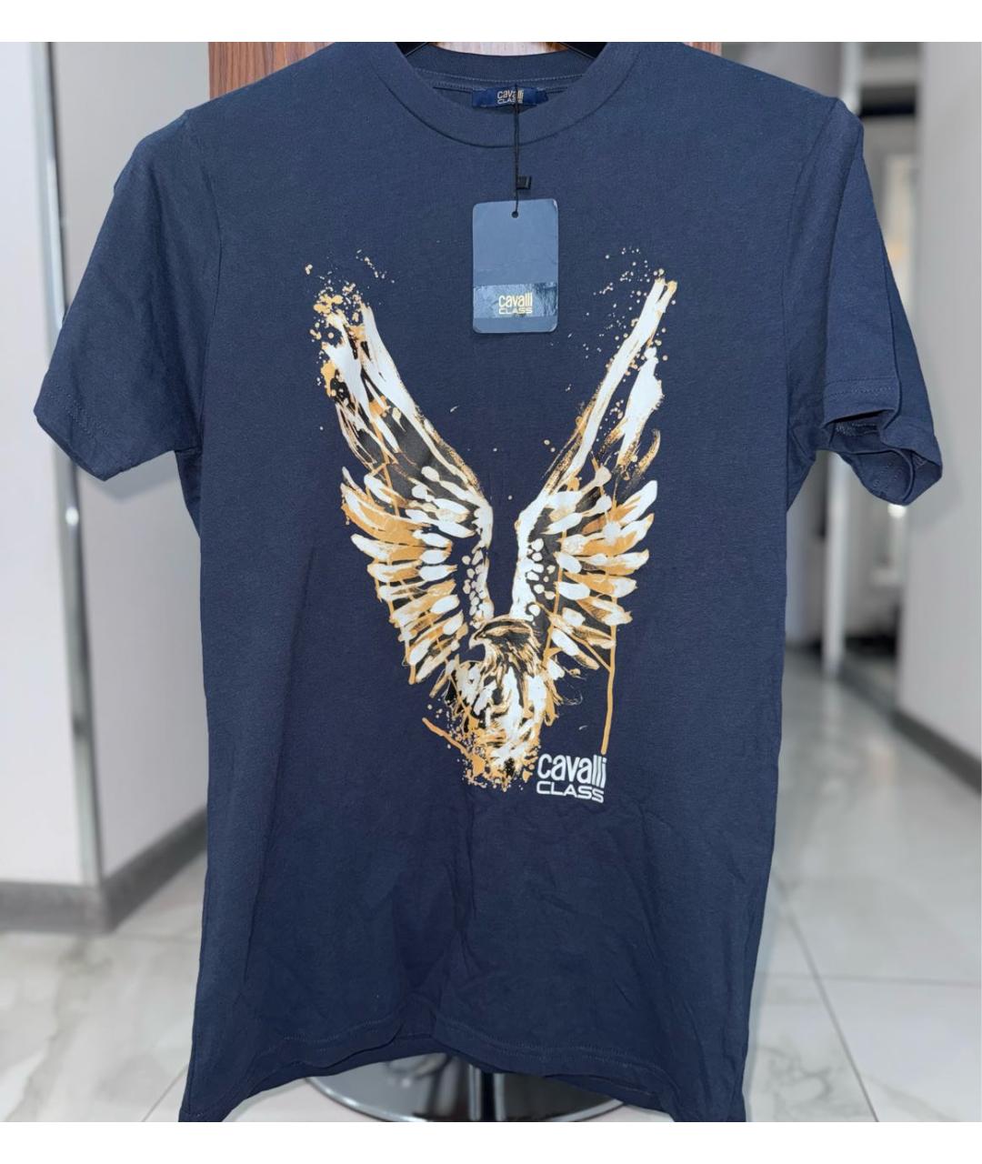 ROBERTO CAVALLI Темно-синяя хлопковая футболка, фото 7