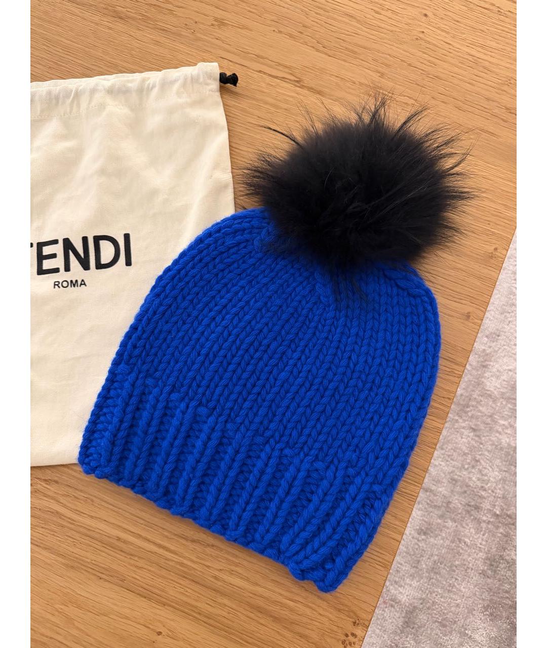 FENDI Синяя шерстяная шапка, фото 2