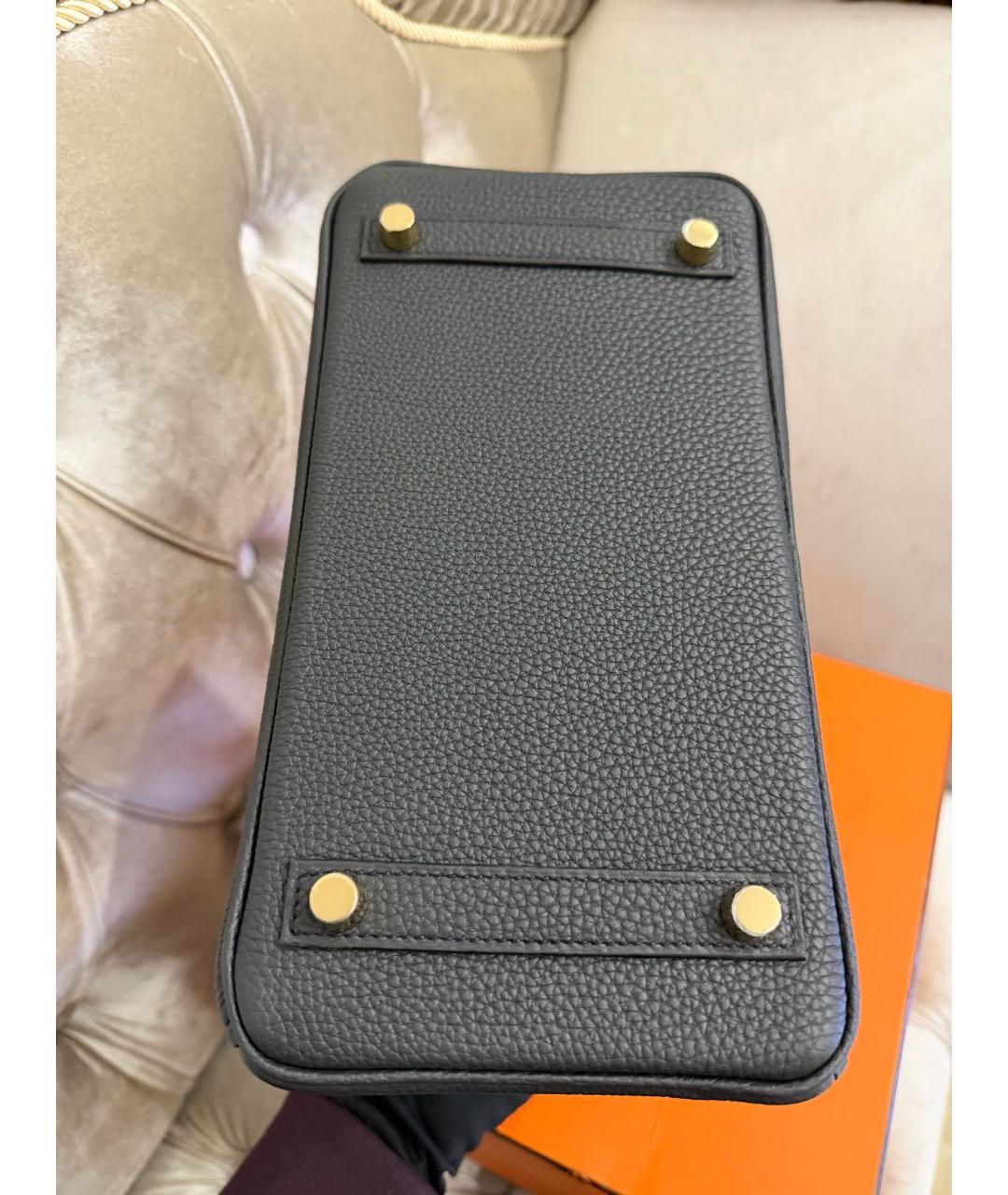 HERMES Черная кожаная сумка с короткими ручками, фото 5