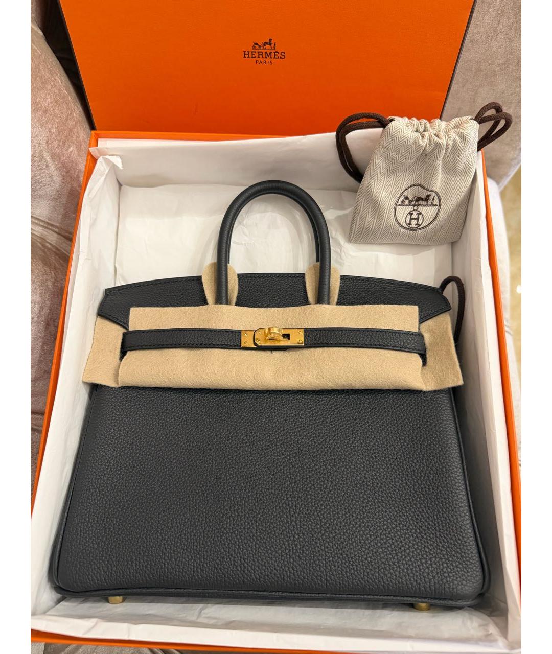 HERMES Черная кожаная сумка с короткими ручками, фото 6