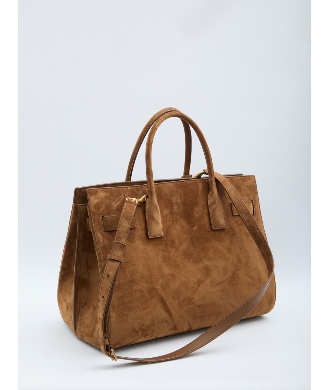 SAINT LAURENT Коричневая замшевая сумка тоут, фото 2