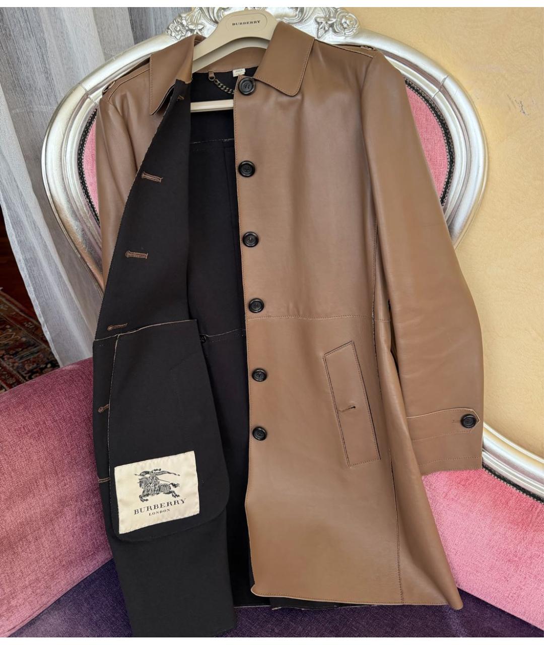 BURBERRY Коричневый кожаный тренч/плащ, фото 3