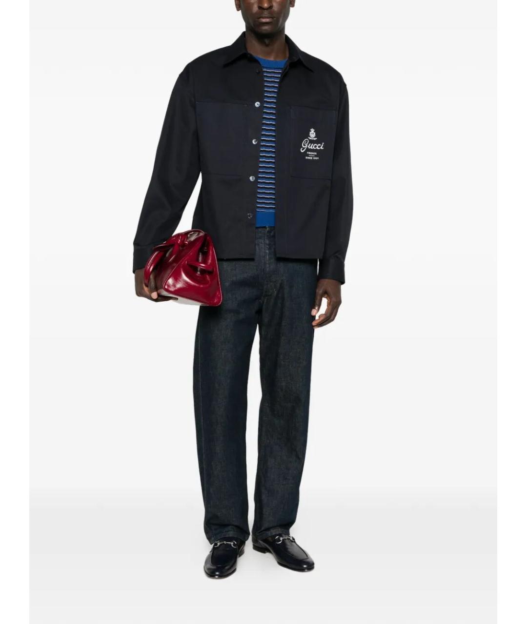 GUCCI Темно-синяя хлопковая кэжуал рубашка, фото 2