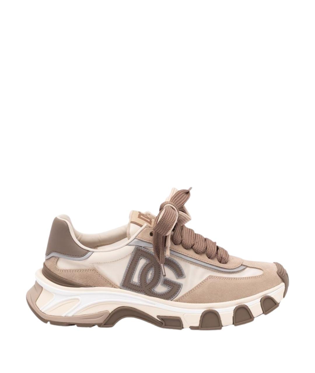 DOLCE&GABBANA Бежевые кожаные низкие кроссовки / кеды, фото 1