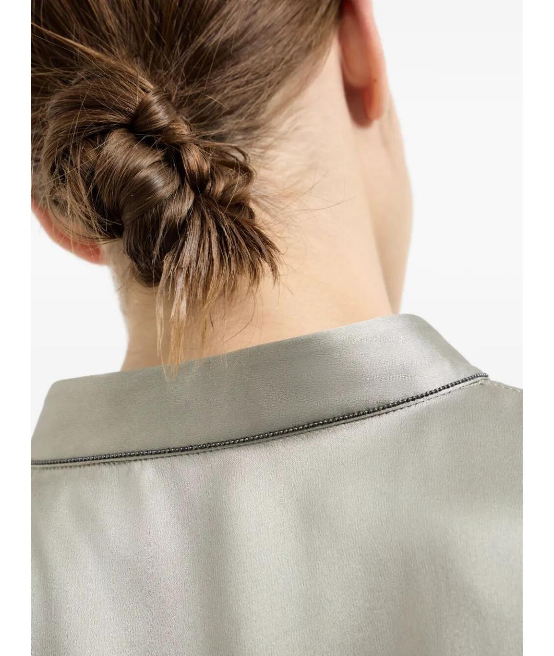 BRUNELLO CUCINELLI Зеленая шелковая рубашка, фото 3