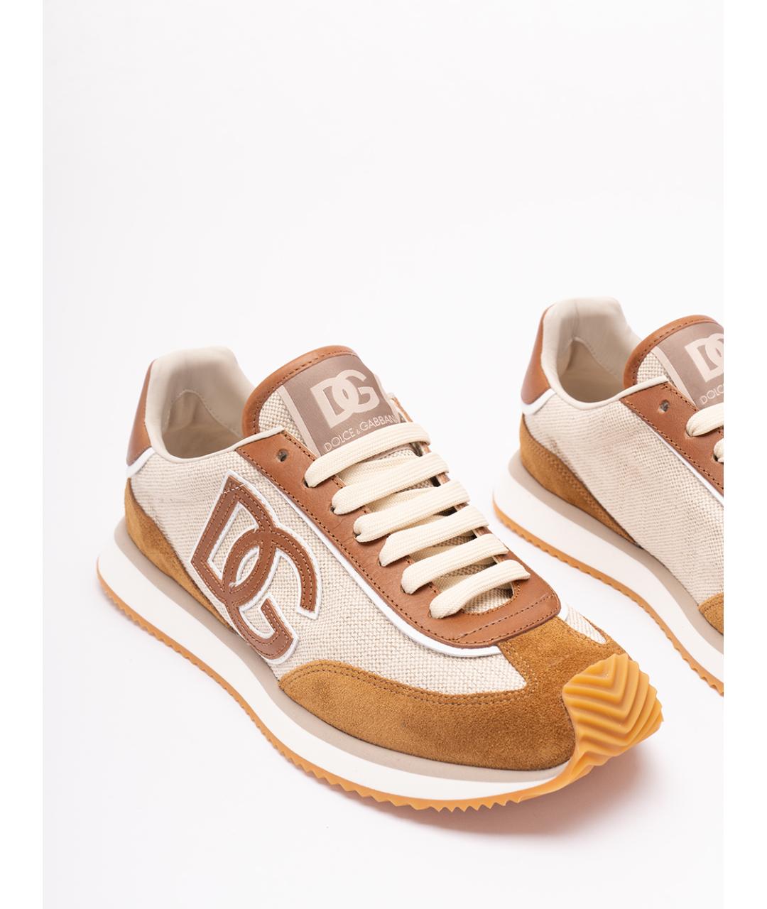 DOLCE&GABBANA Бежевые текстильные низкие кроссовки / кеды, фото 5