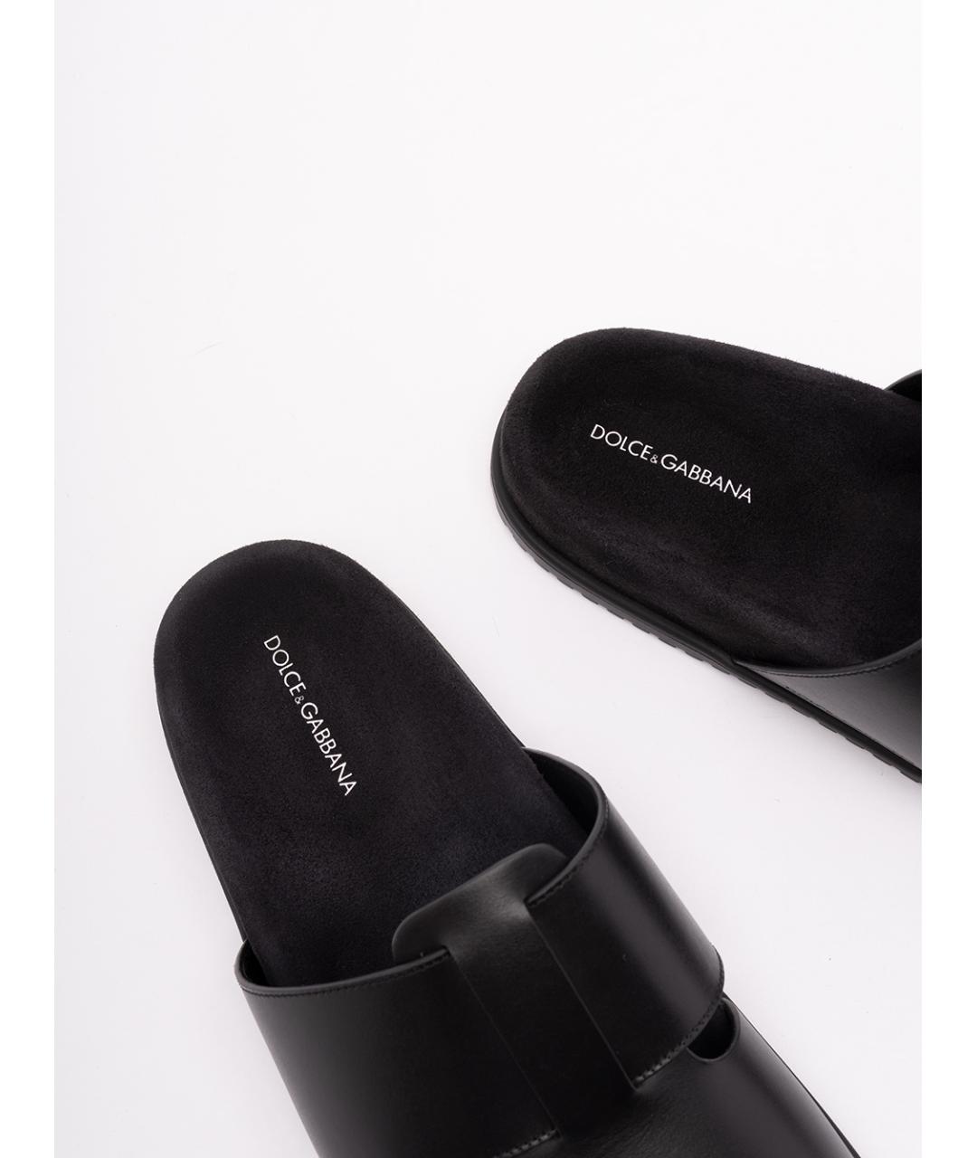 DOLCE&GABBANA Черные кожаные шлепанцы, фото 5