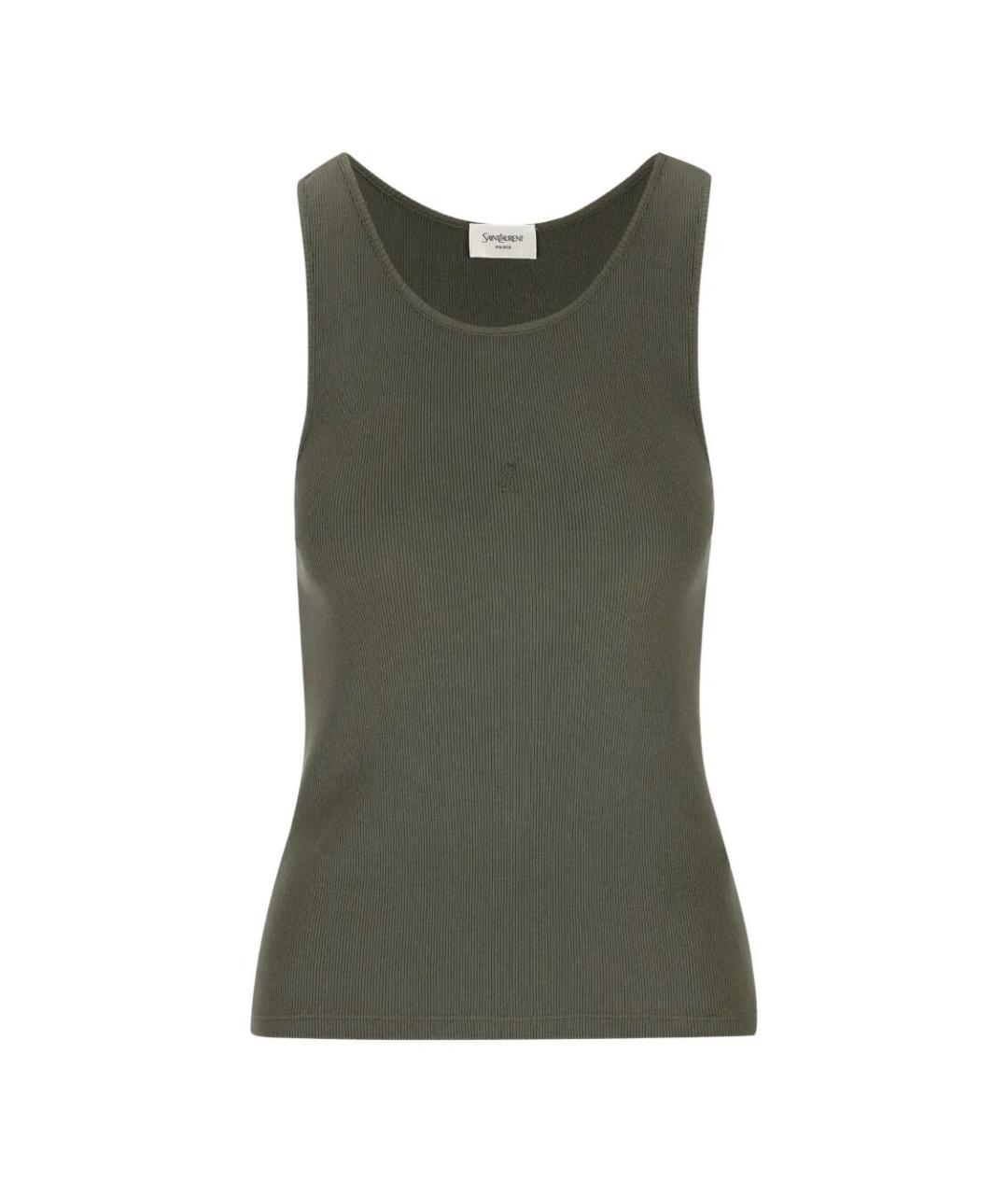 SAINT LAURENT Зеленая хлопковая майка, фото 1