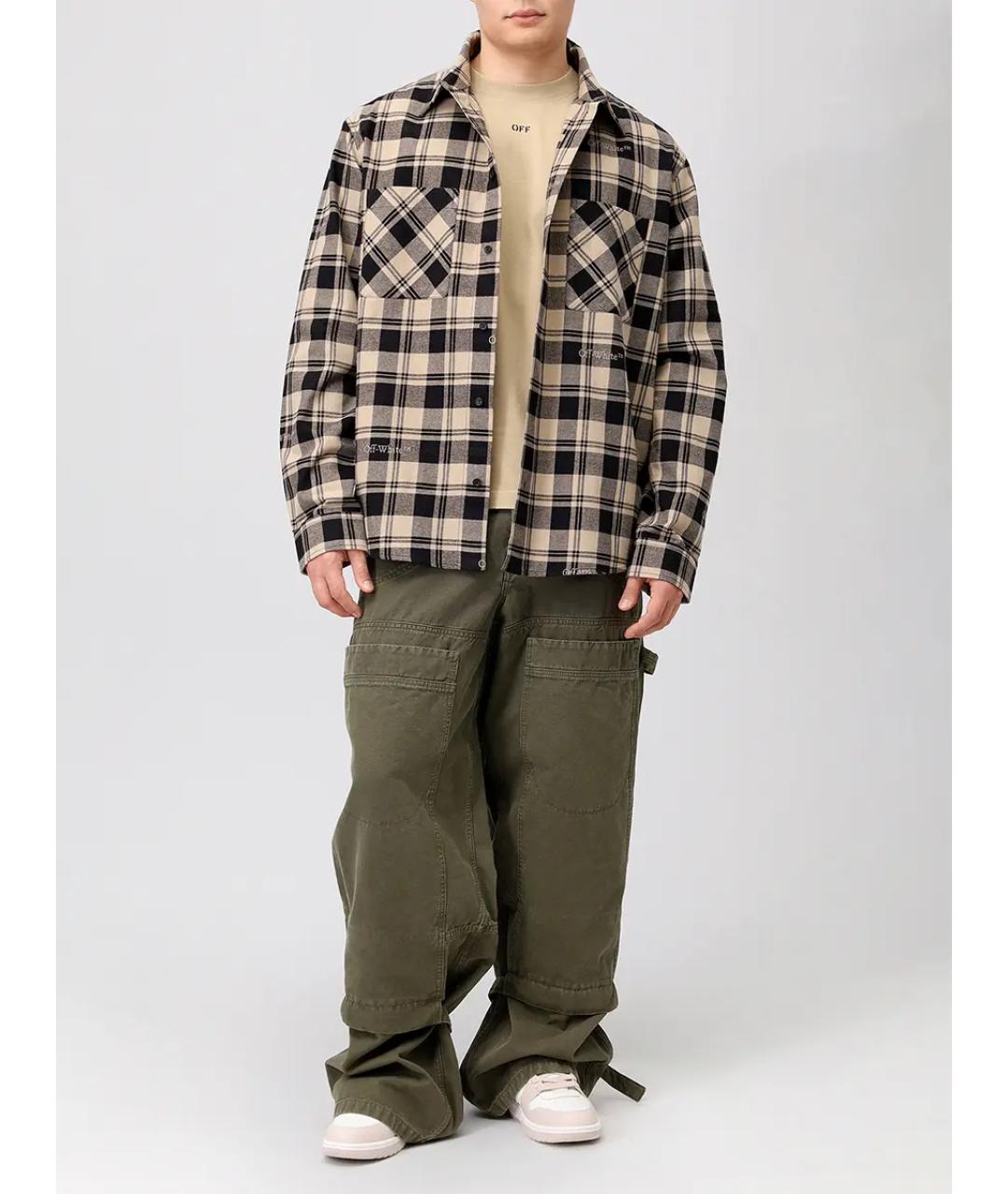 OFF-WHITE Бежевая хлопковая футболка, фото 2