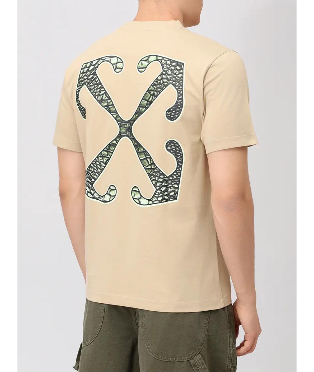 OFF-WHITE Бежевая хлопковая футболка, фото 3