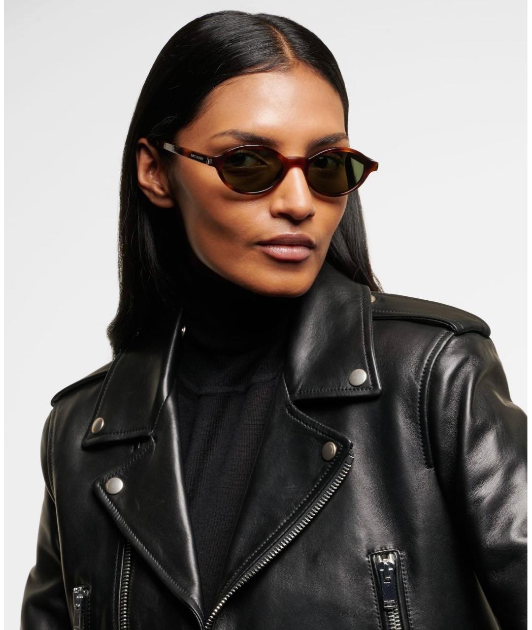 SAINT LAURENT Коричневые пластиковые солнцезащитные очки, фото 6