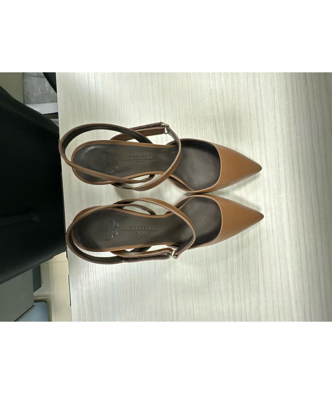 WEEKEND MAX MARA Коричневые кожаные лодочки на низком каблуке, фото 3