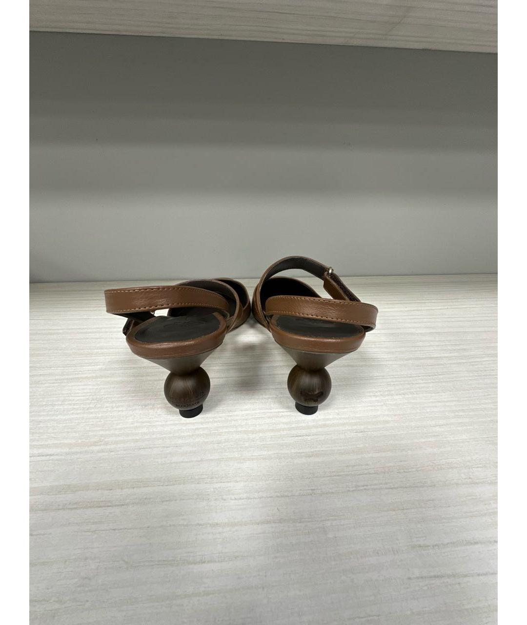 WEEKEND MAX MARA Коричневые кожаные лодочки на низком каблуке, фото 4