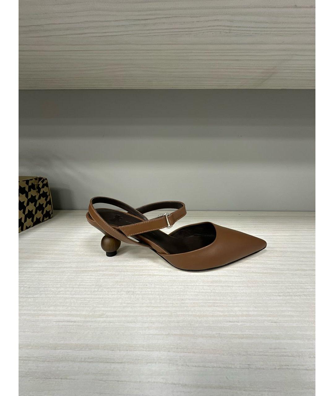 WEEKEND MAX MARA Коричневые кожаные лодочки на низком каблуке, фото 7