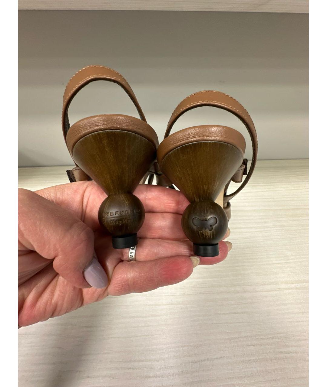 WEEKEND MAX MARA Коричневые кожаные лодочки на низком каблуке, фото 6