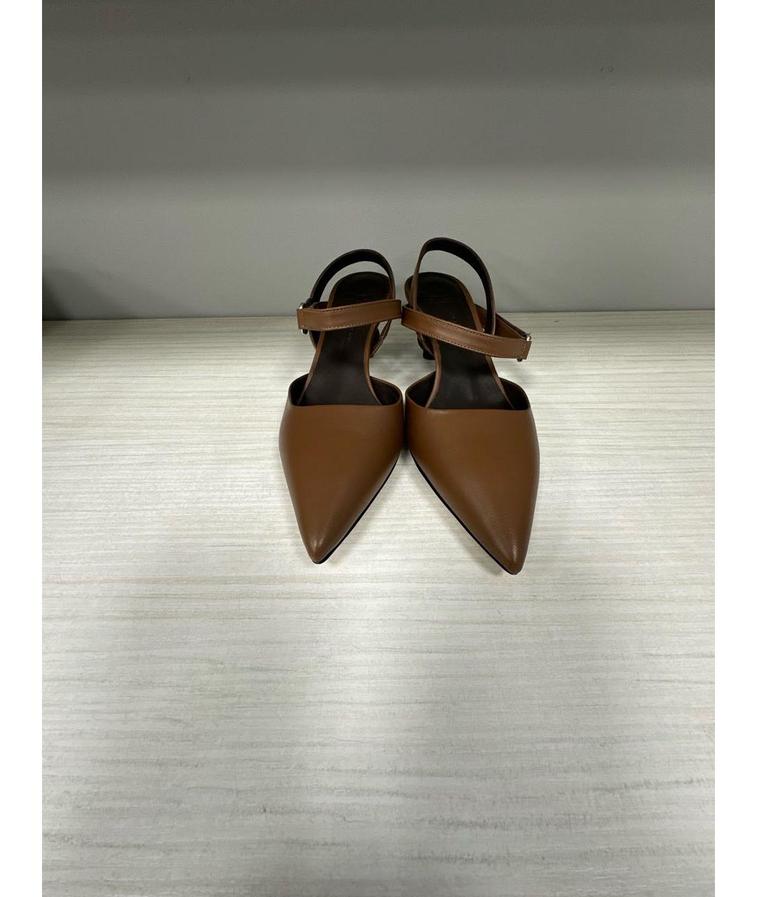 WEEKEND MAX MARA Коричневые кожаные лодочки на низком каблуке, фото 2