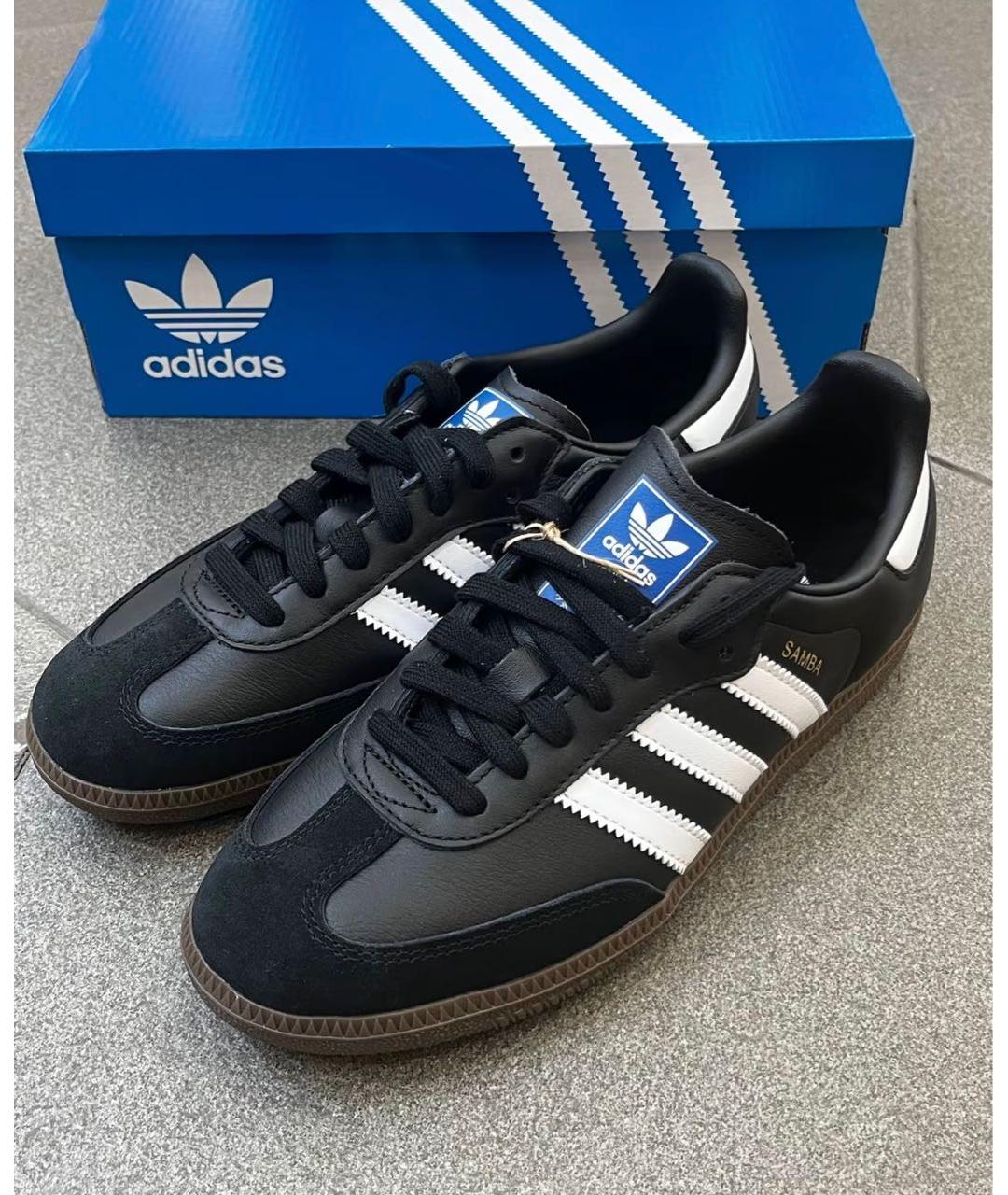 ADIDAS Черные кожаные кроссовки, фото 2