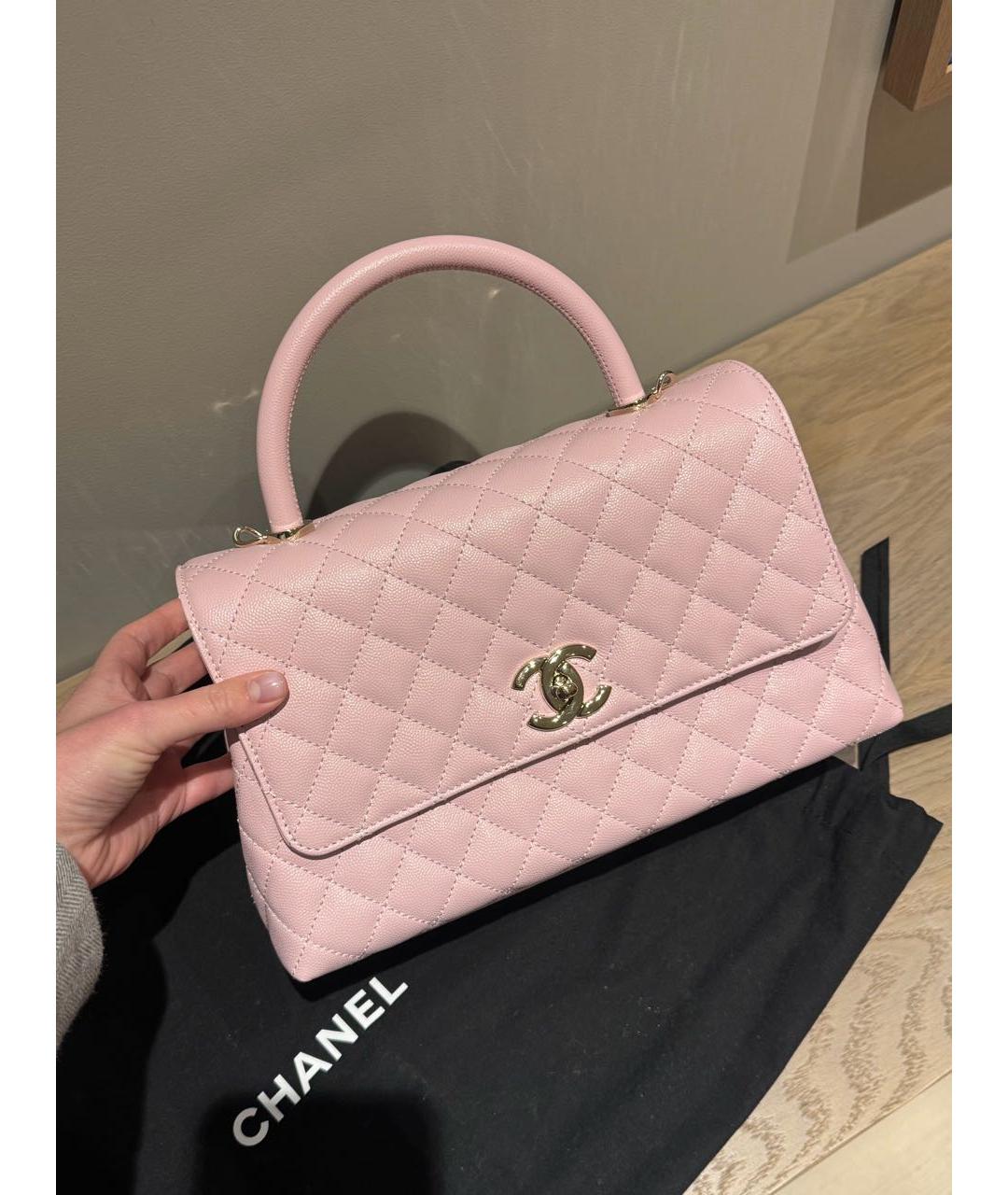 CHANEL Розовая кожаная сумка с короткими ручками, фото 5