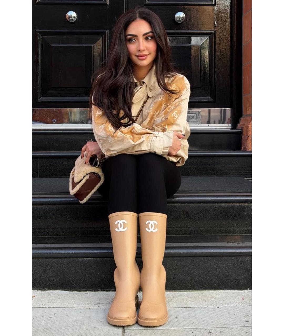 CHANEL Бежевые резиновые сапоги, фото 7