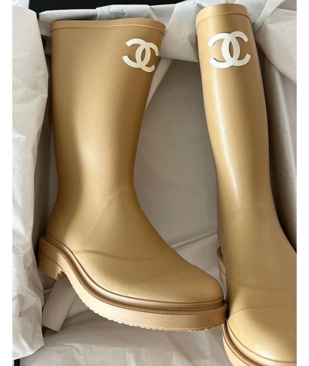 CHANEL Бежевые резиновые сапоги, фото 8
