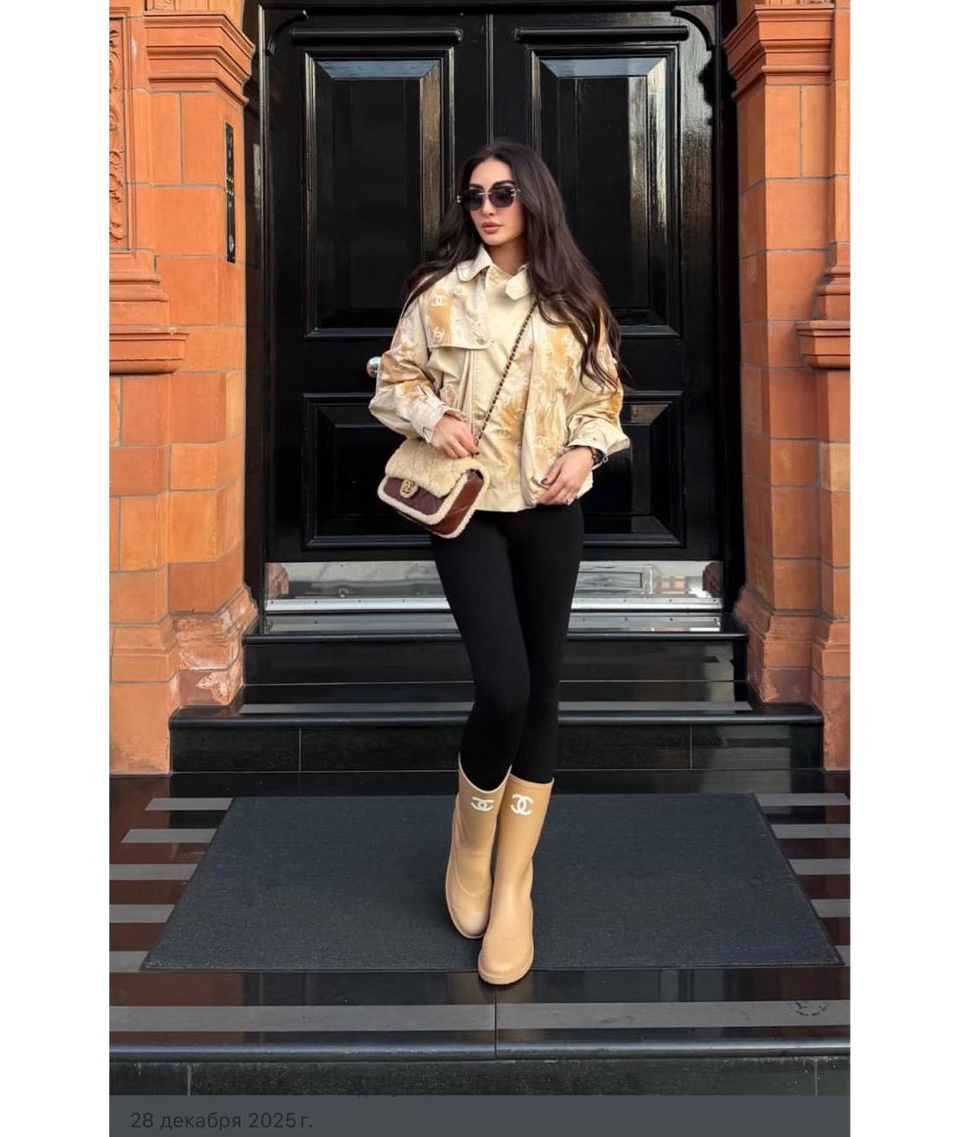 CHANEL Бежевые резиновые сапоги, фото 6