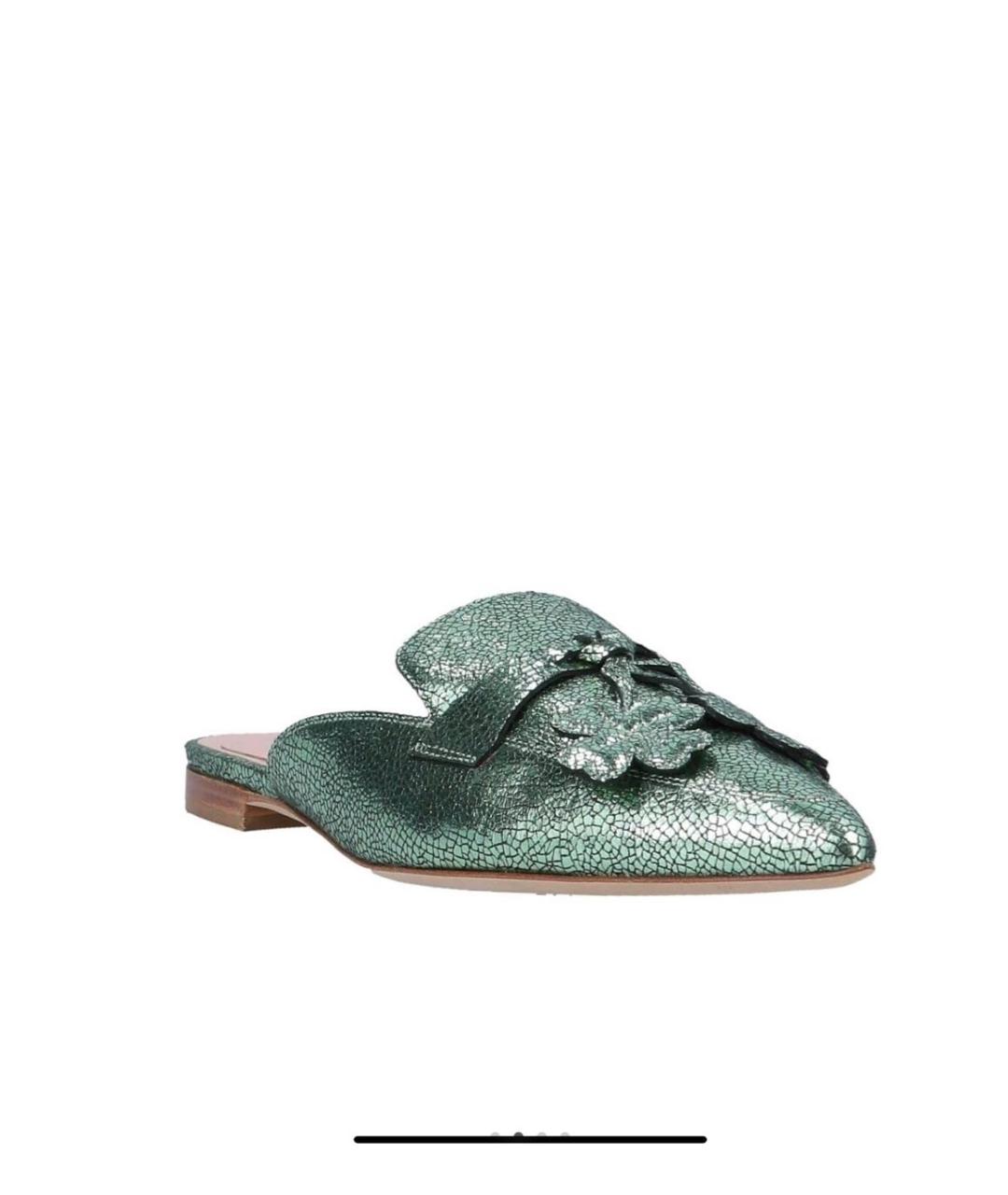 ALBERTA FERRETTI Зеленые кожаные мюли, фото 4