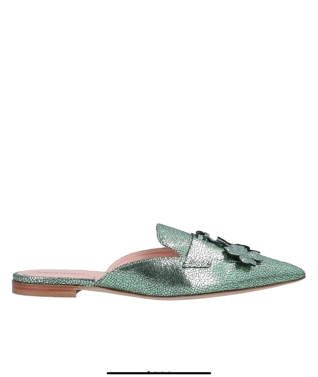 ALBERTA FERRETTI Зеленые кожаные мюли, фото 5