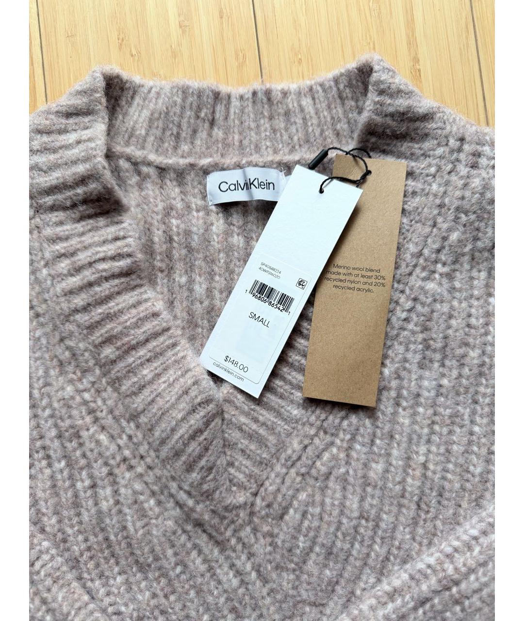 CALVIN KLEIN Бежевый шерстяной джемпер / свитер, фото 3