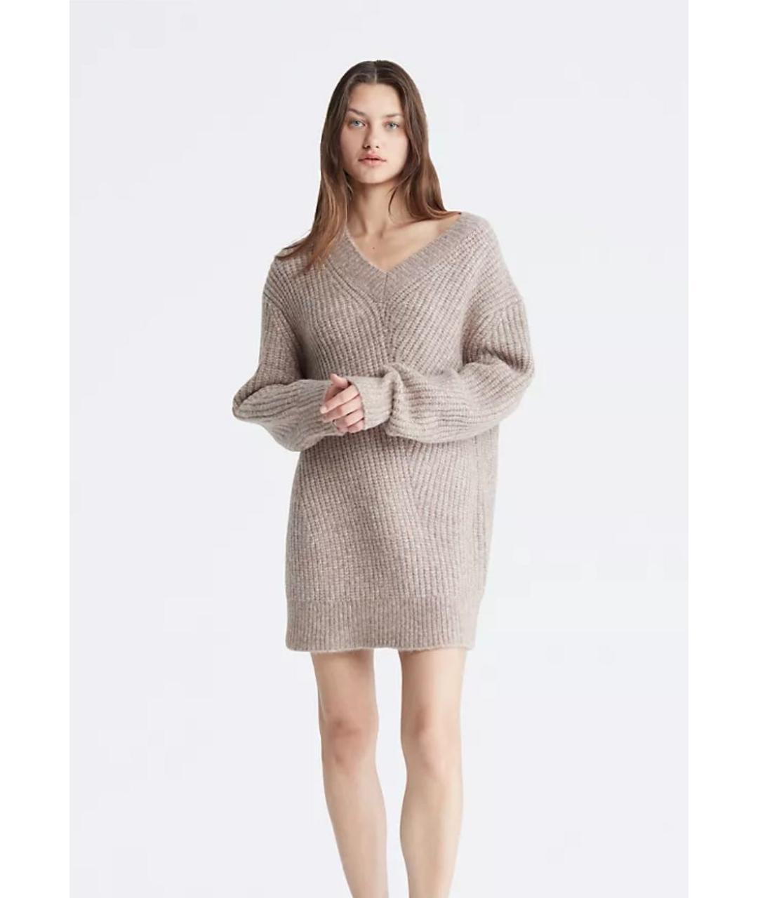 CALVIN KLEIN Бежевый шерстяной джемпер / свитер, фото 4