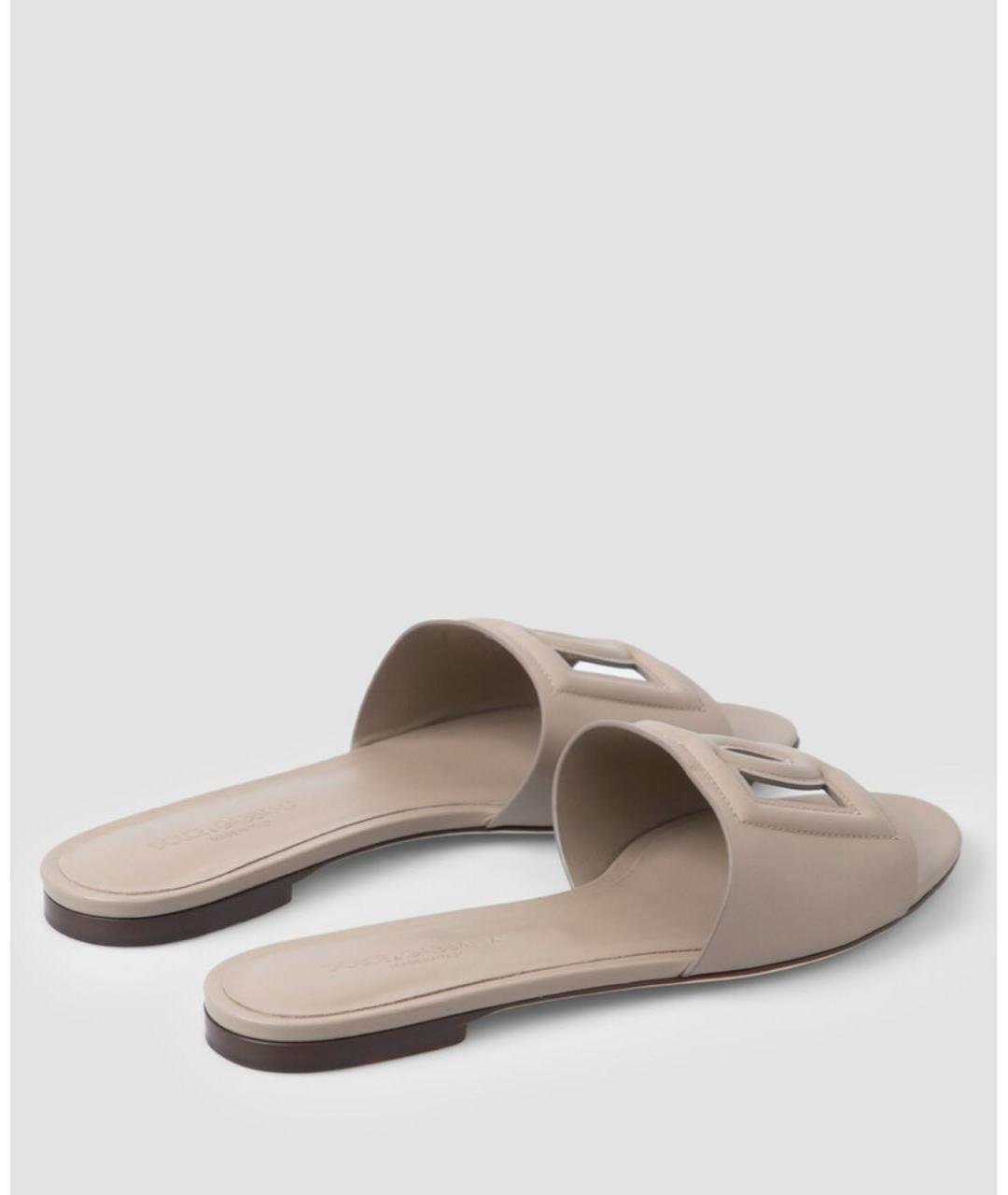 DOLCE&GABBANA Бежевые кожаные шлепанцы, фото 3