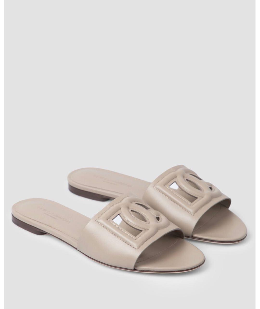 DOLCE&GABBANA Бежевые кожаные шлепанцы, фото 2