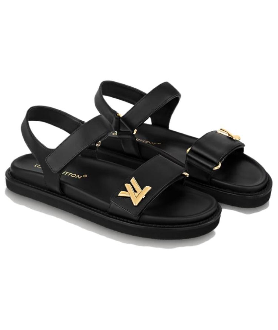 LOUIS VUITTON Черные кожаные сандалии, фото 4