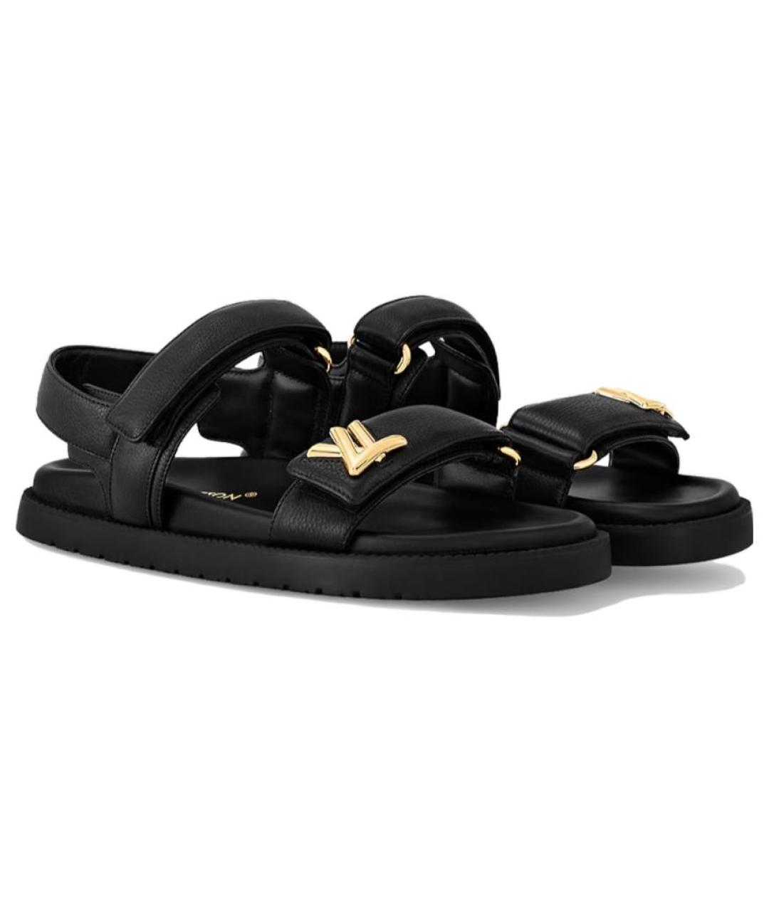 LOUIS VUITTON Черные кожаные сандалии, фото 2