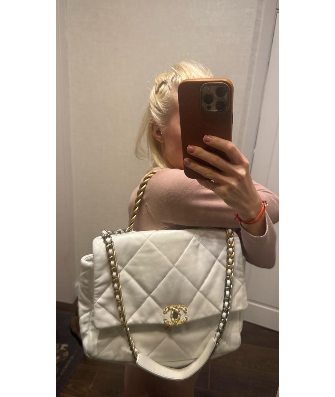 CHANEL Белая кожаная сумка через плечо, фото 5