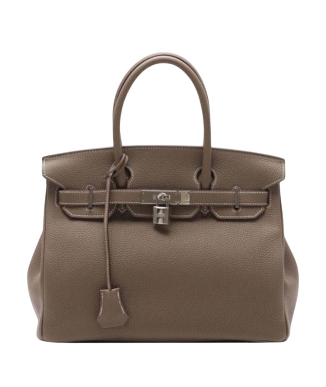 HERMES Коричневая кожаная сумка с короткими ручками, фото 1