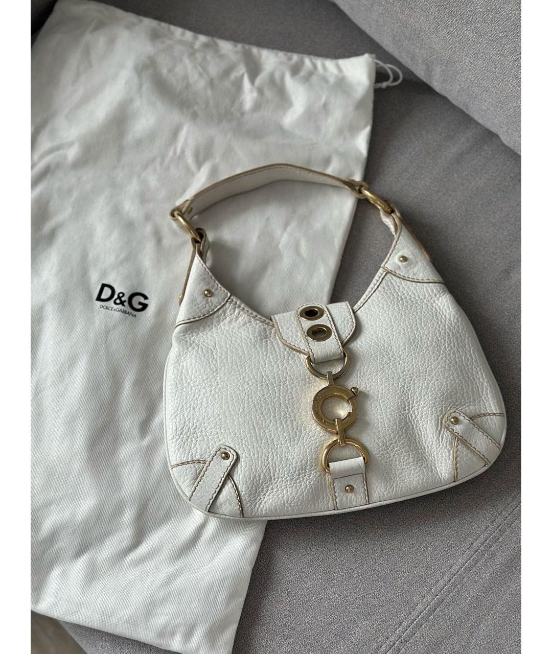 DOLCE&GABBANA Белая кожаная сумка с короткими ручками, фото 2