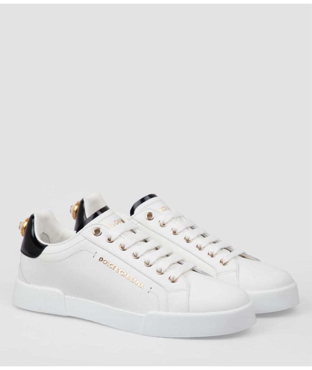 DOLCE&GABBANA Белые кожаные кеды, фото 2