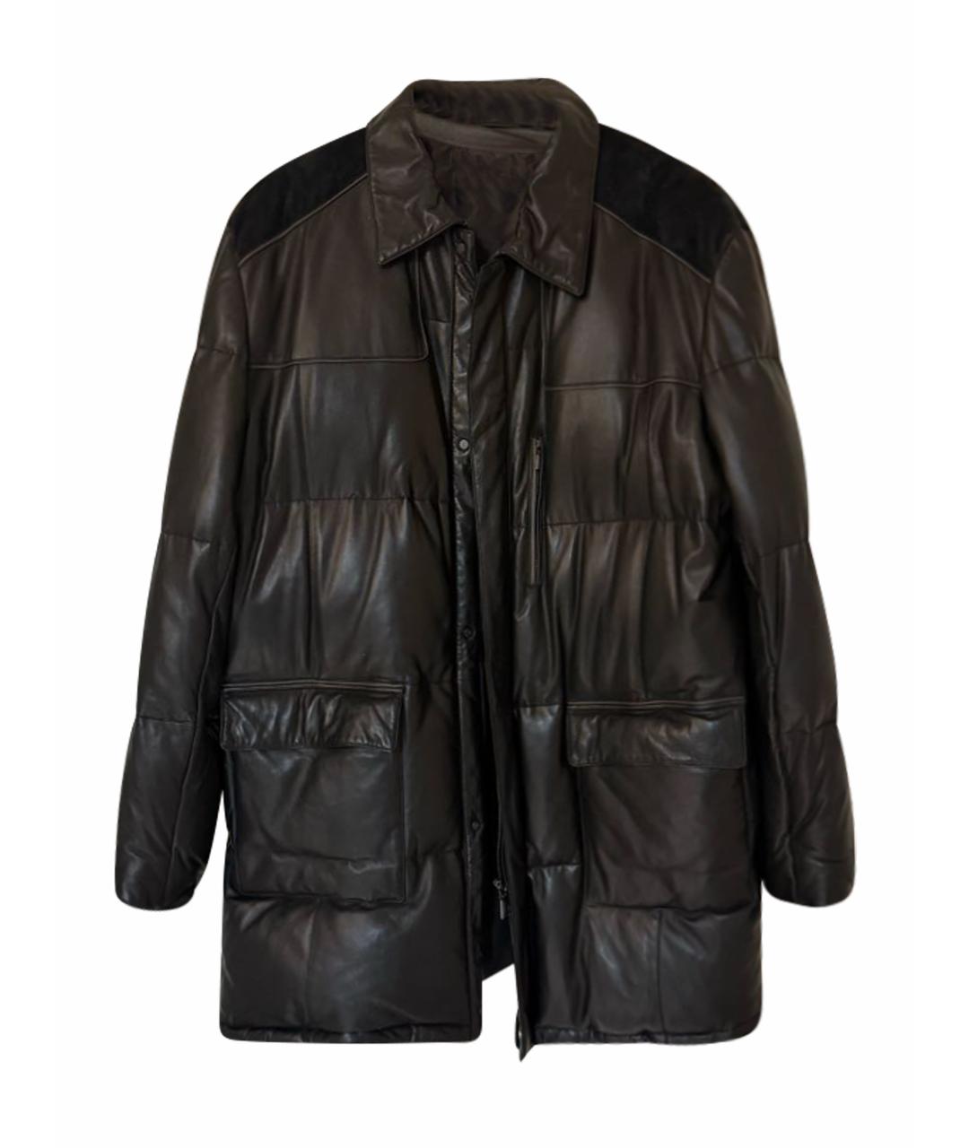 BRIONI Коричневое кожаное пальто, фото 1