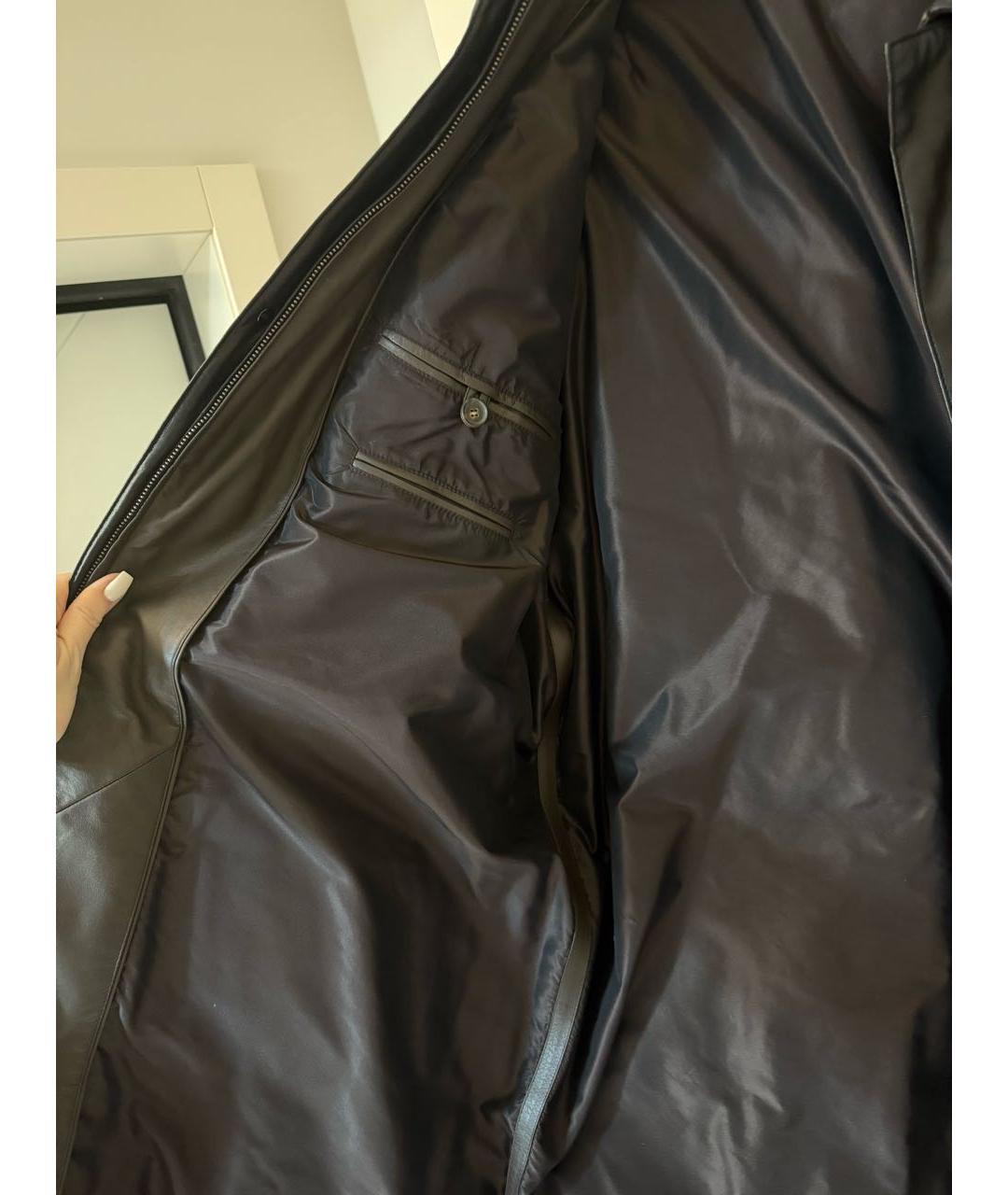 BRIONI Коричневое кожаное пальто, фото 4