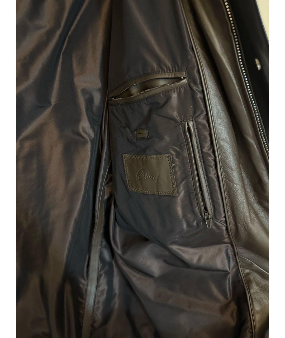 BRIONI Коричневое кожаное пальто, фото 3