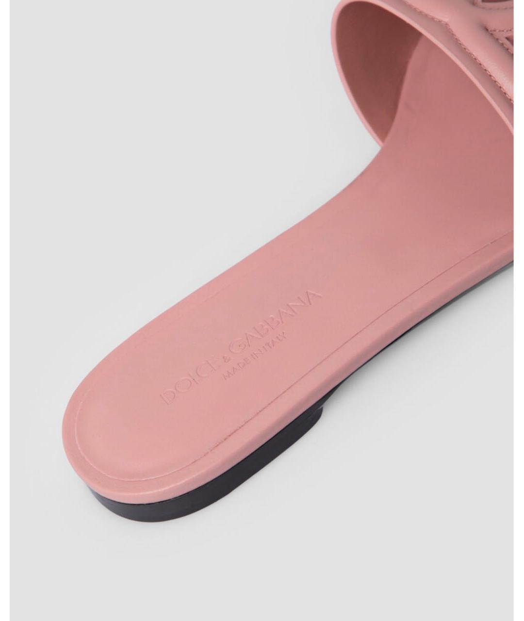 DOLCE&GABBANA Розовые кожаные шлепанцы, фото 5