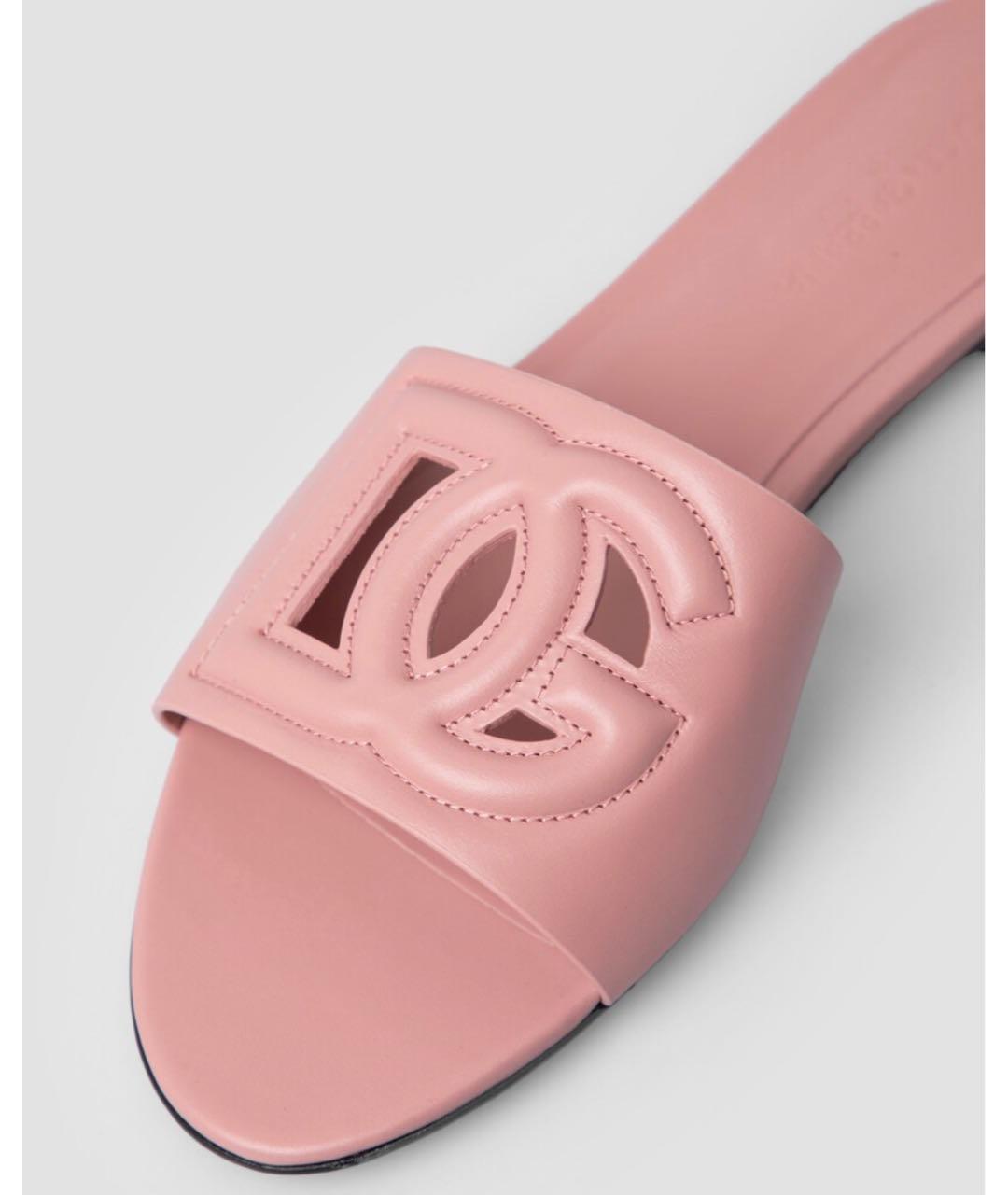 DOLCE&GABBANA Розовые кожаные шлепанцы, фото 4