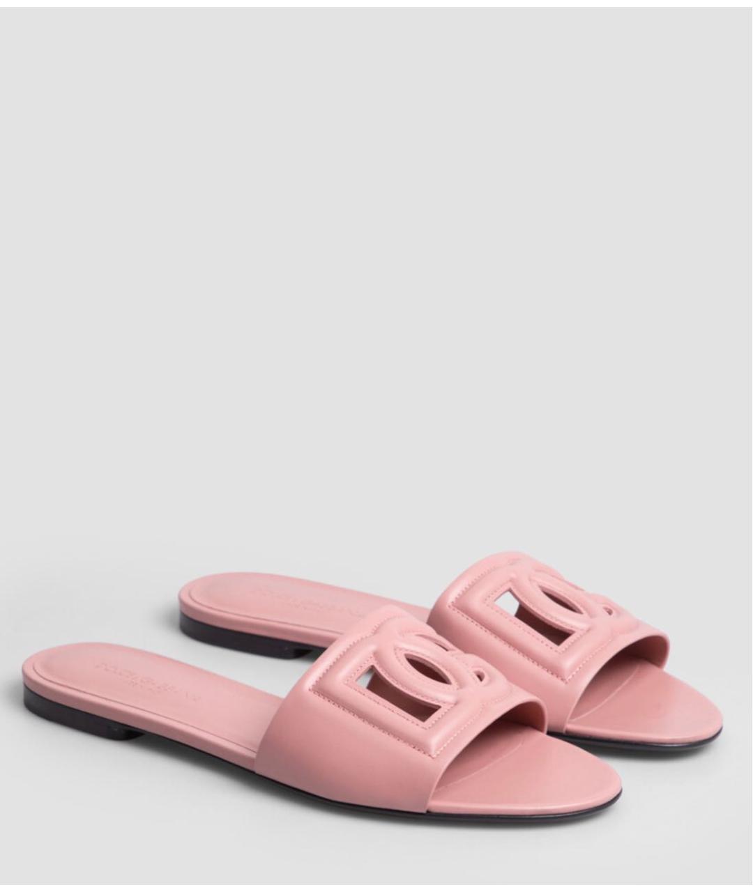 DOLCE&GABBANA Розовые кожаные шлепанцы, фото 2